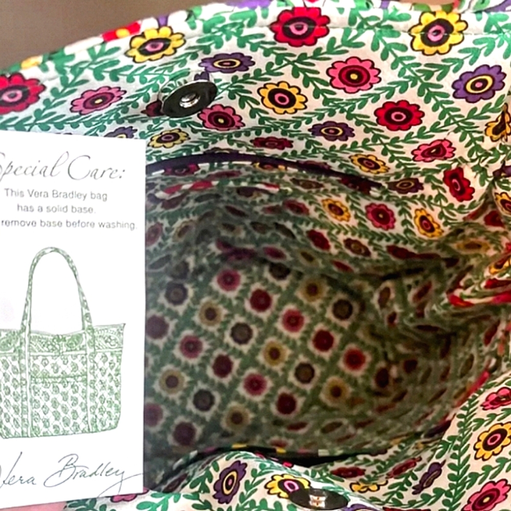 Floral Multicolor Tote Bag with Green Accent - Picture 2 of 12
